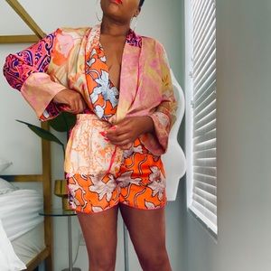 SHEIN Floral Print Belted Kimono and Shorts